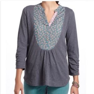 Meadow Rue Anthropologie Amira Gray Floral Slub Knit 100% Cotton Blouse Top Sz S